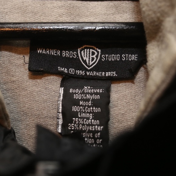 Vintage 90s Taz Looney Tunes WB Jacket Black Full Zip Hood Hockey - Picture 5 of 6